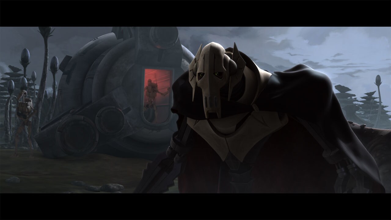 In the wetlands, as the Republic forces close in, Grievous finds the escape pod. He orders the ba...