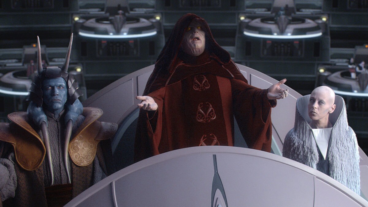 Darth Sidious declaring the formation of the Galactic Empire