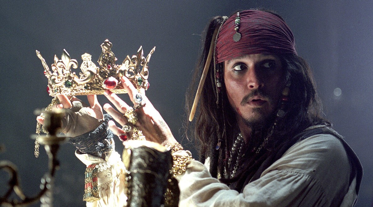 Jack Sparrow and a golden crown that is fit for a king...maybe a Pirate king?