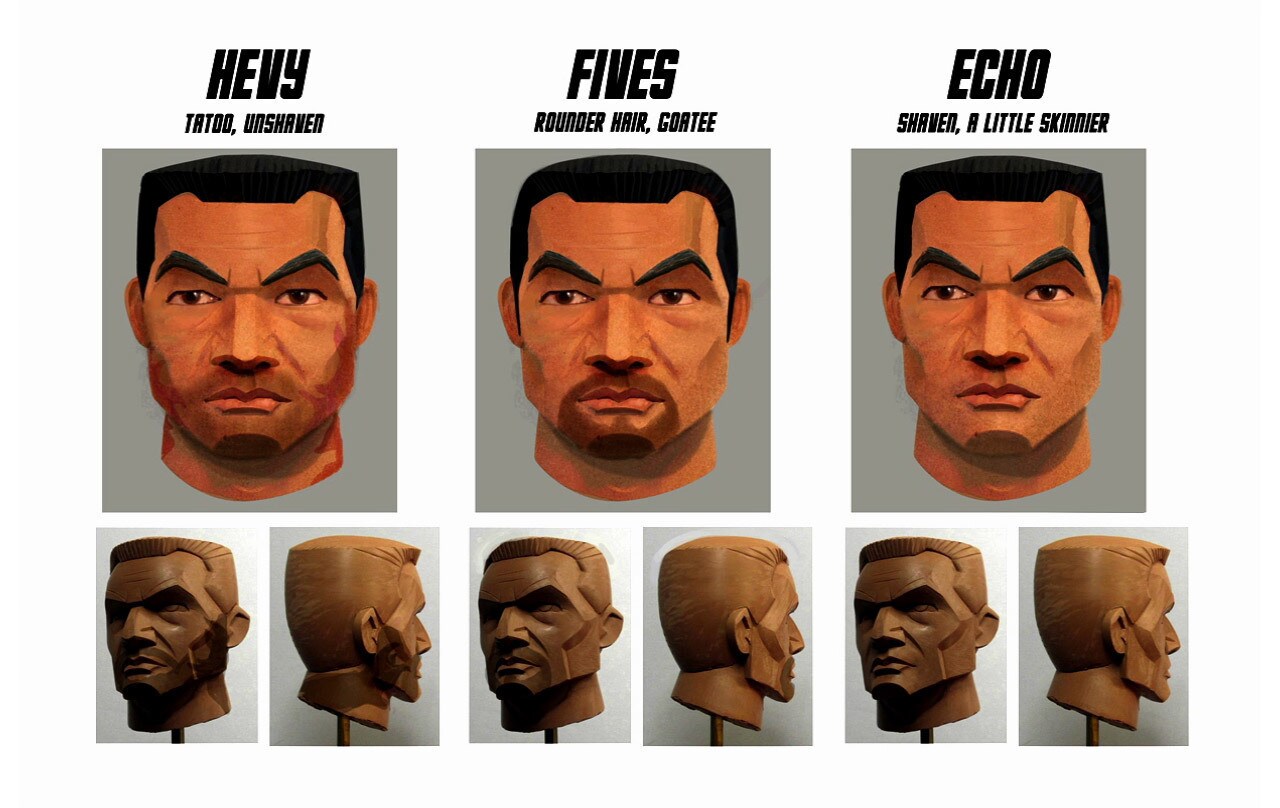 Concept maquettes and art for individual clone faces