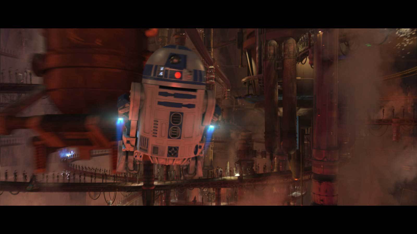 In Geonosis's droid factory, Artoo saved Padmé from immolation in a crucible, jetting to a comput...