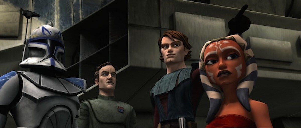 Captain Rex, Wullf Yularen, Anakin Skywalker, and Ahsoka Tano during The Clone Wars