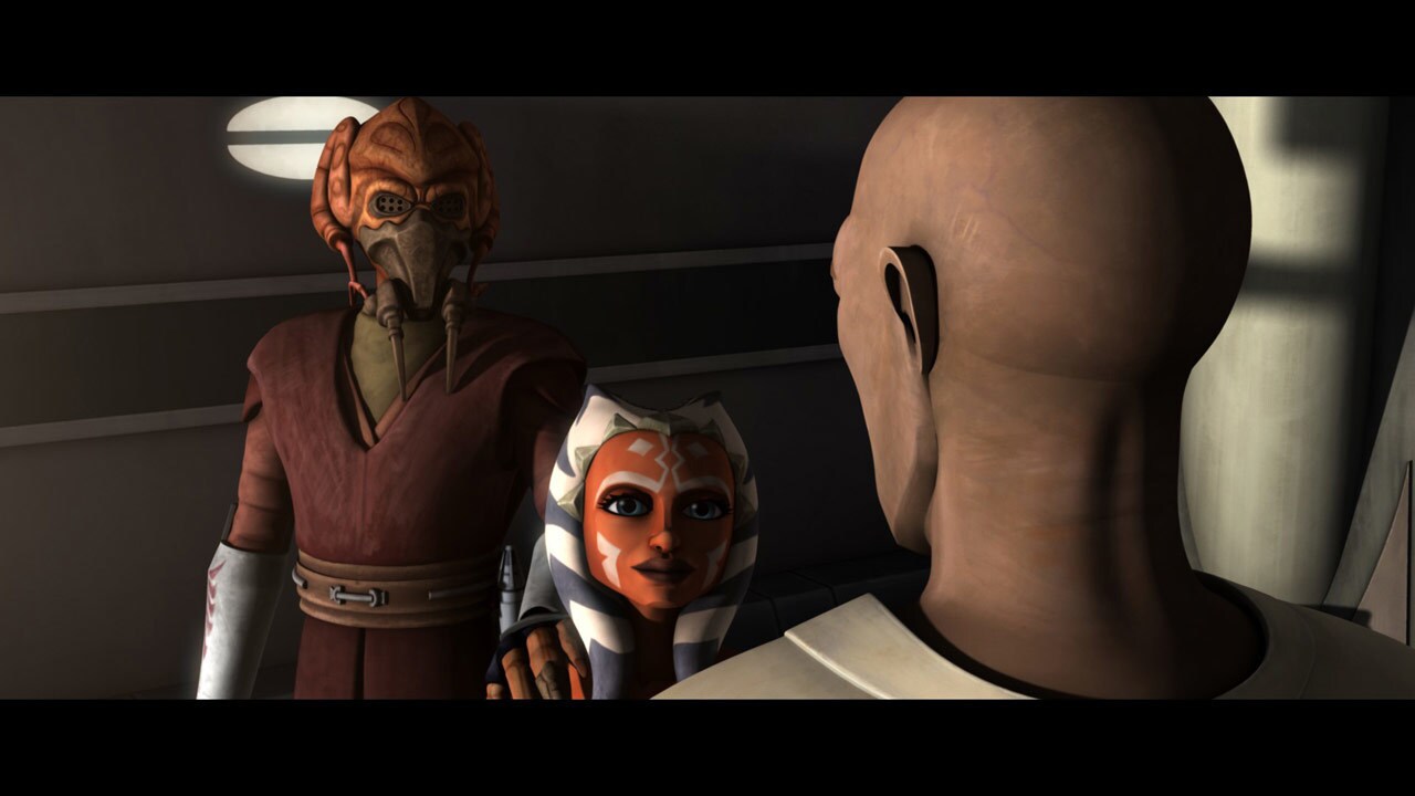 Mace shows a renewed determination, but Plo Koon rightly says that Windu is too injured to travel...