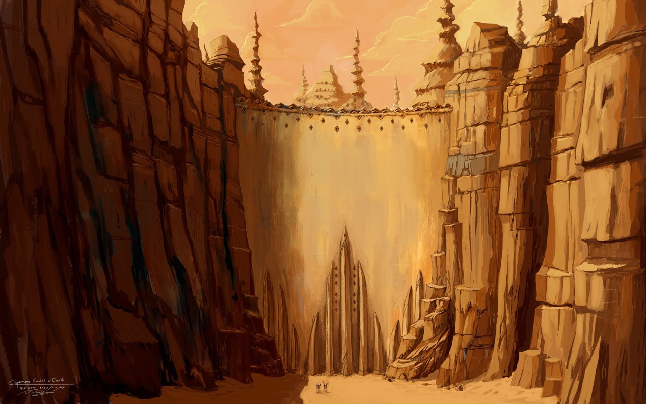 Concept art of the defensive wall on Geonosis