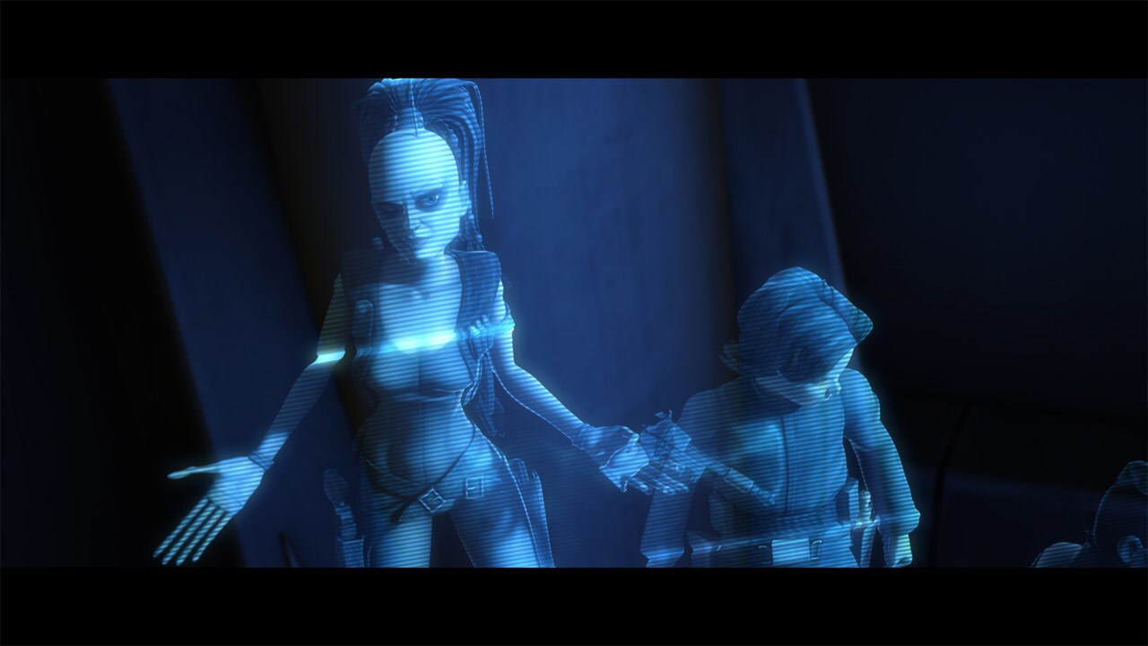 Plo Koon and Ahsoka Tano enter with news that they have received a transmission from the bounty h...