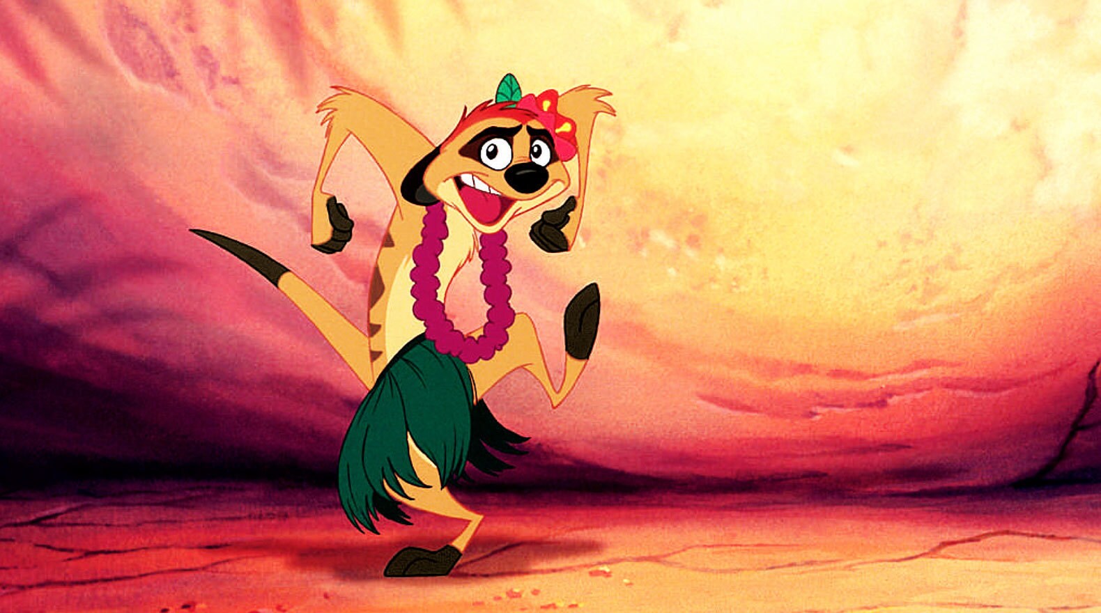 When Simba needs a little help getting past the hyenas, Timon does the hula.