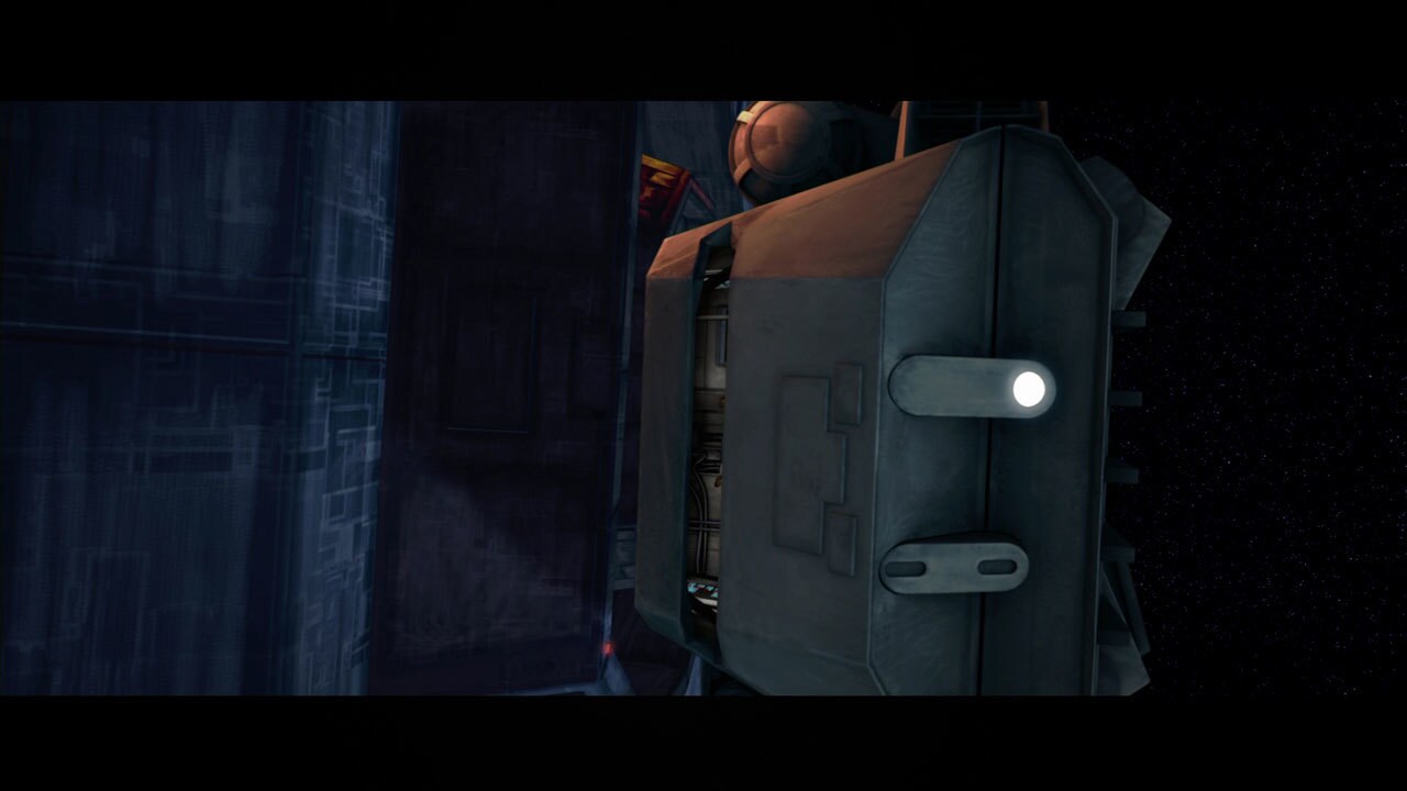Obi-Wan and Anakin use the Twilight to dock with the Malevolence's emergency airlocks. 