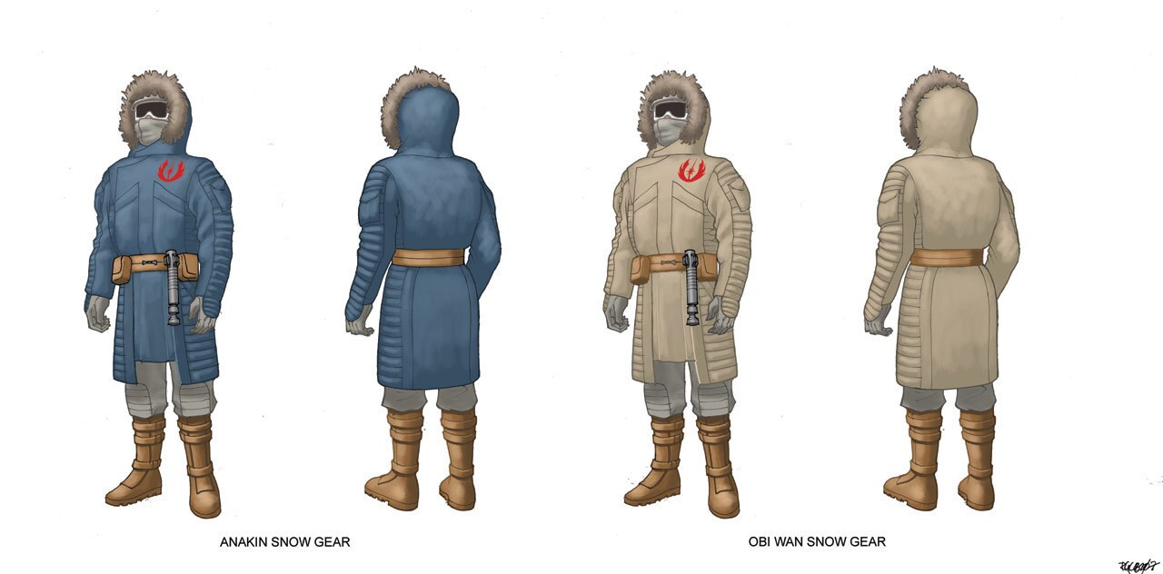 Concept art of snow gear costumes of Anakin and Obi-Wan