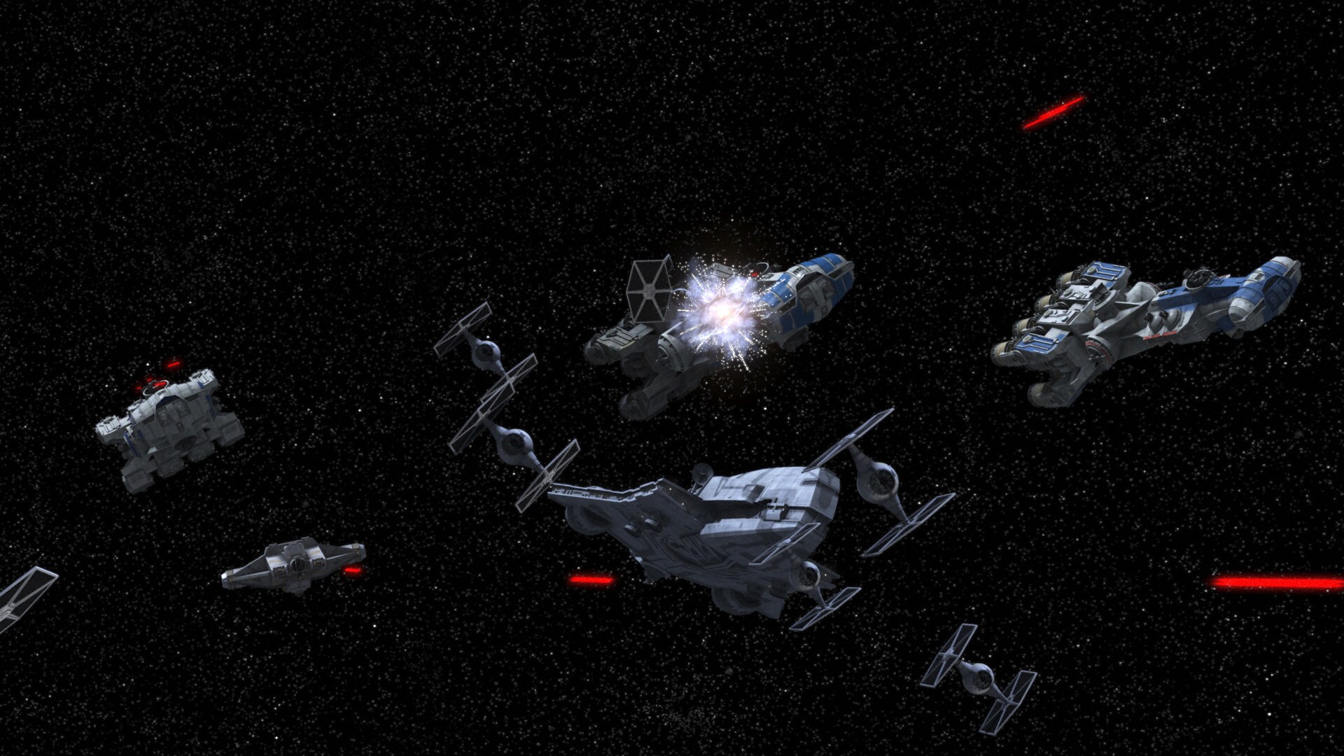 One of the Rebel blockade runners seen at the end of the episode has blue markings inspired by a ...