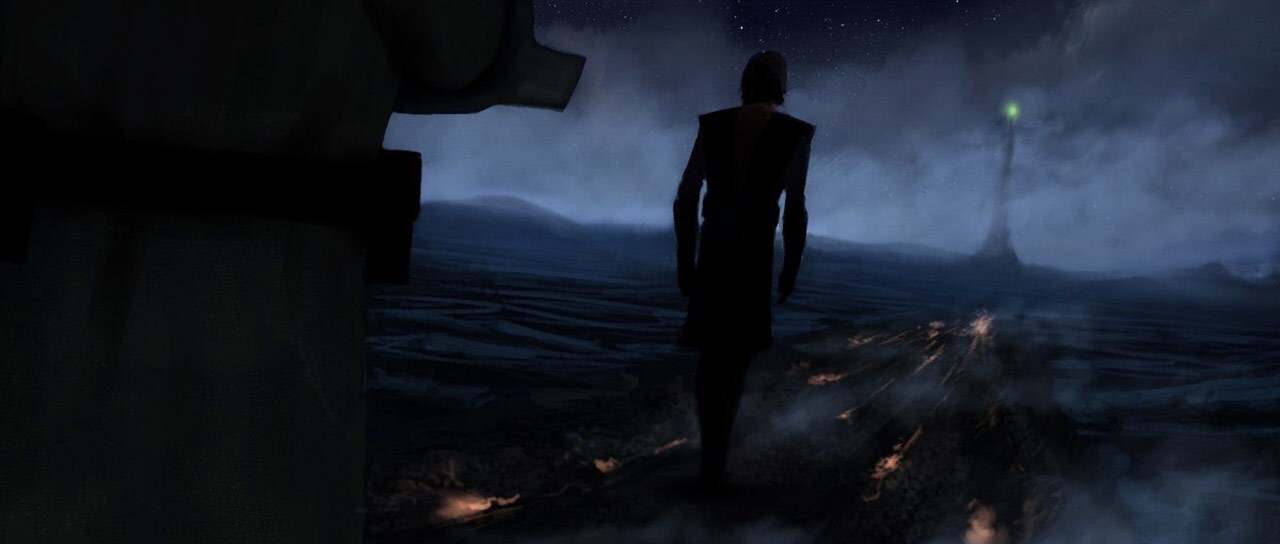 Concept art of Anakin starting for the tower in which Ahsoka is being held