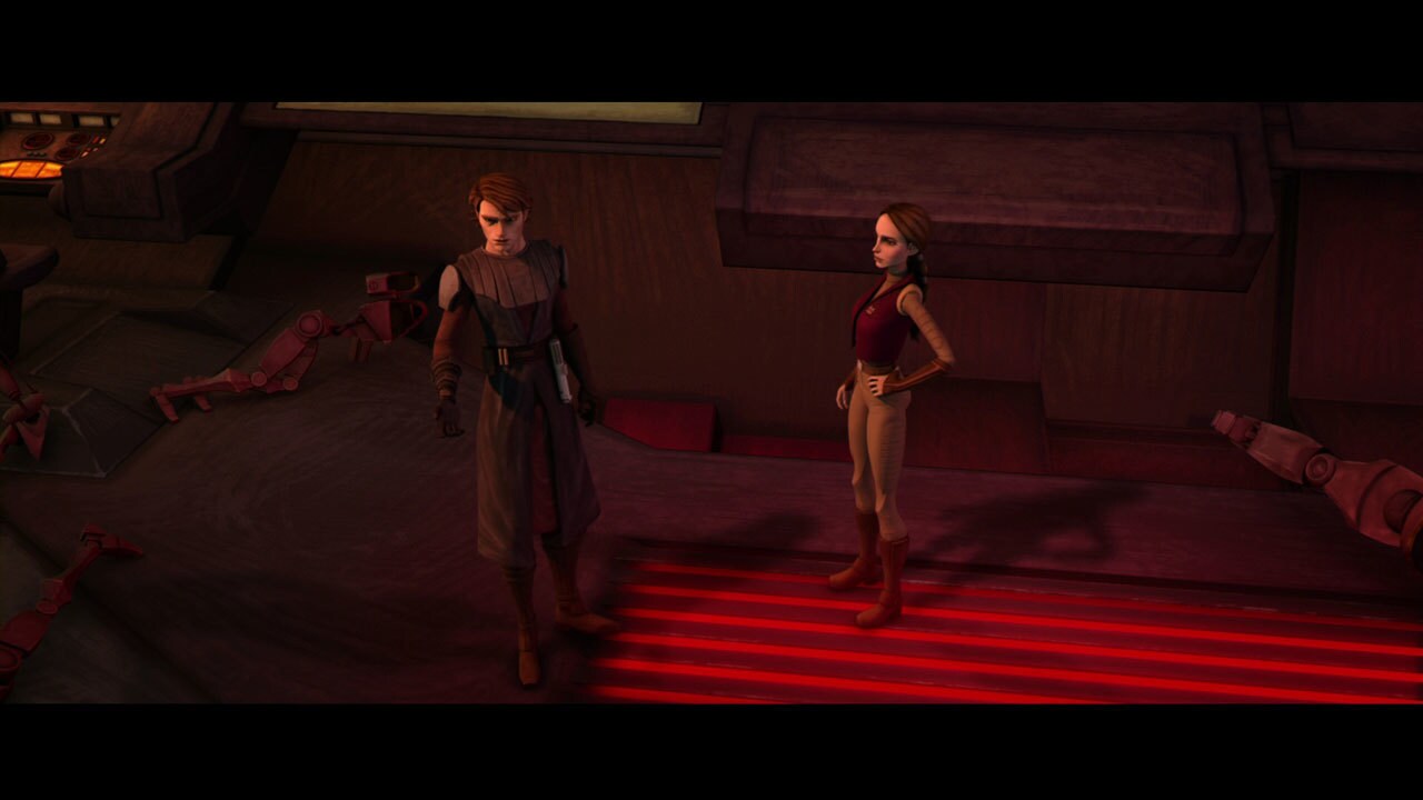 Skywalker and Padmé arrive at the Malevolence's bridge. Anakin cuts through the guards and hotwir...