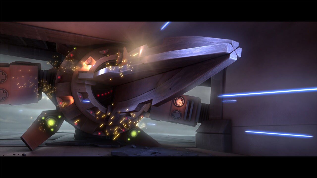 The completed droid attack craft -- Trident drill ships -- bore through the walls of Tipoca City ...