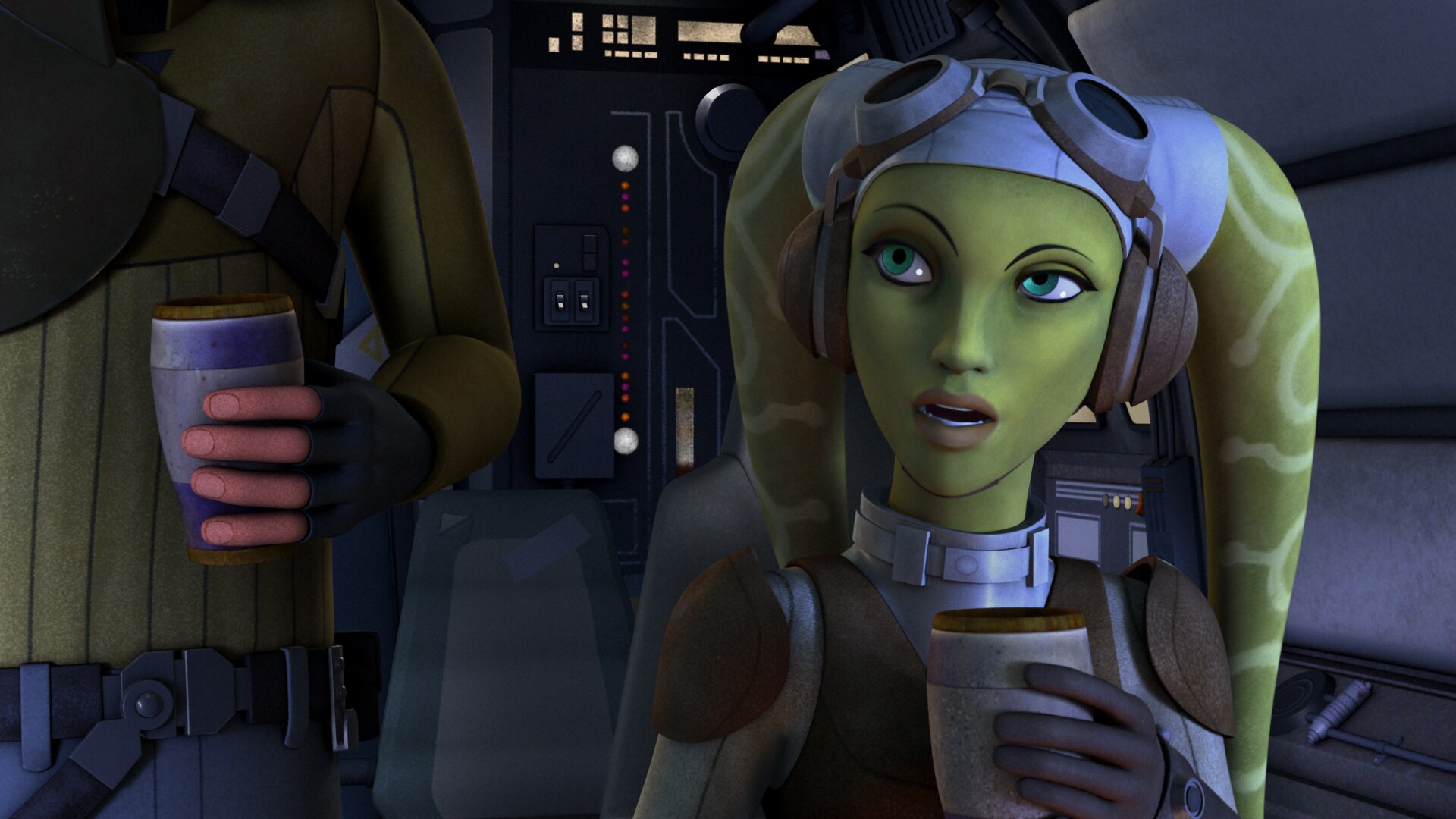 In the script, the beverages that Kanan and Hera are enjoying during some downtime are cups of Sp...