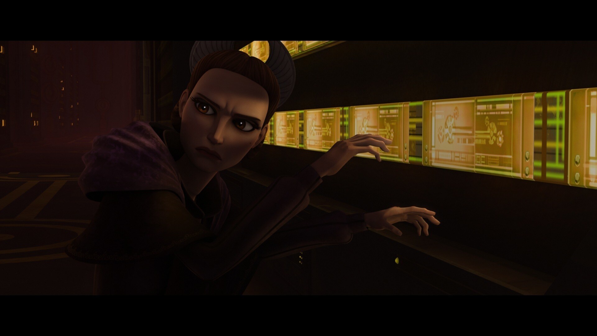 As the Core Five Muuns panic, Padmé darts into the darkness. Emergency power keeps the mainframe ...