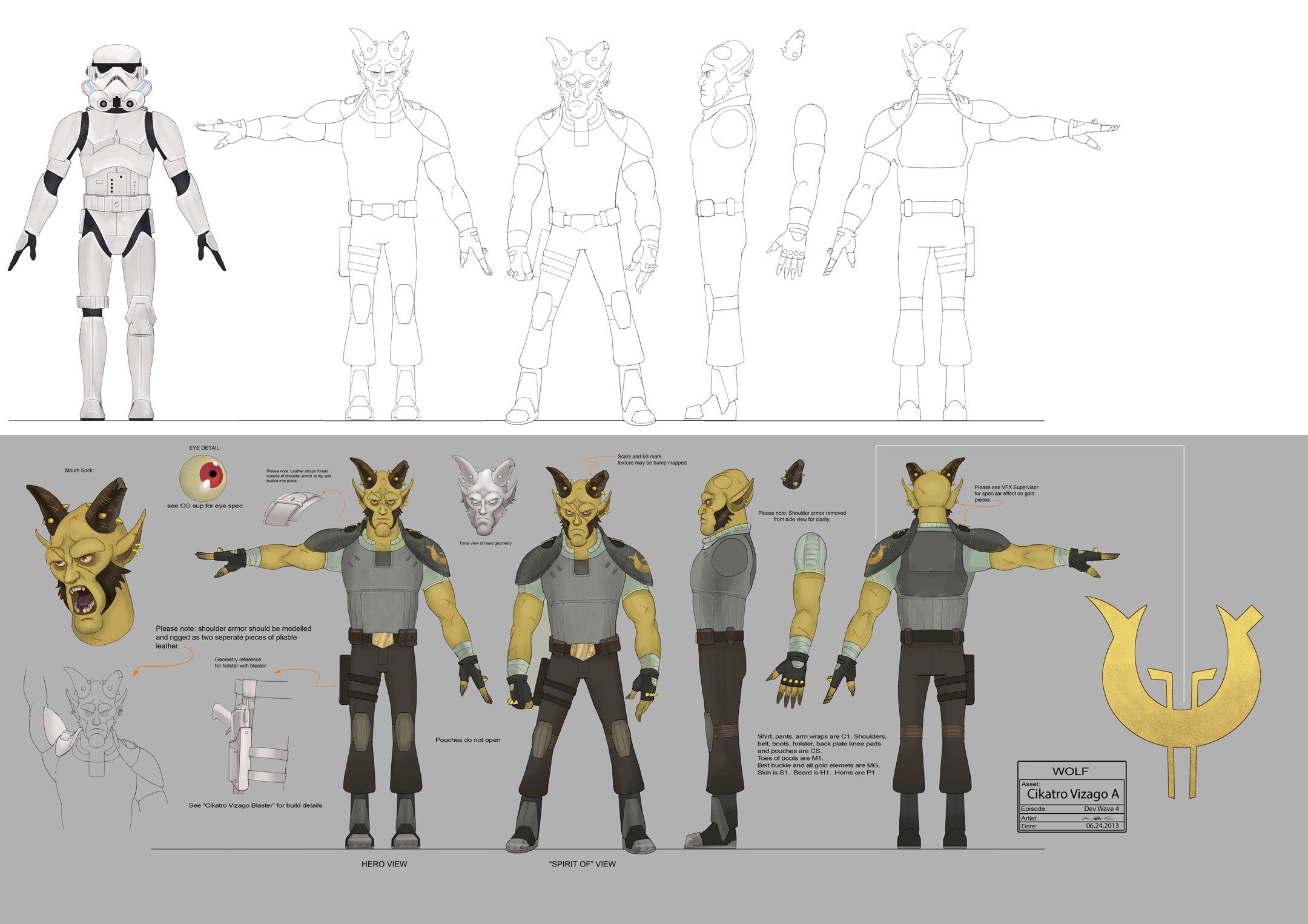 Cikatro Vizago character design illustration, featuring detailed explanations of physical traits ...