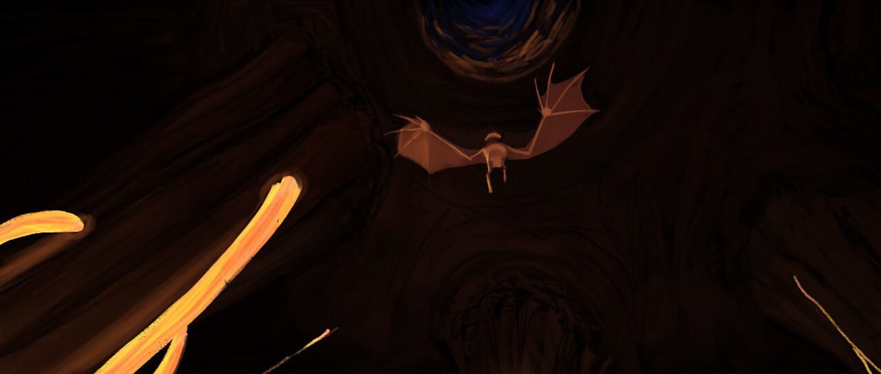 Concept art of the Son, as a gargoyle, flying out of the well