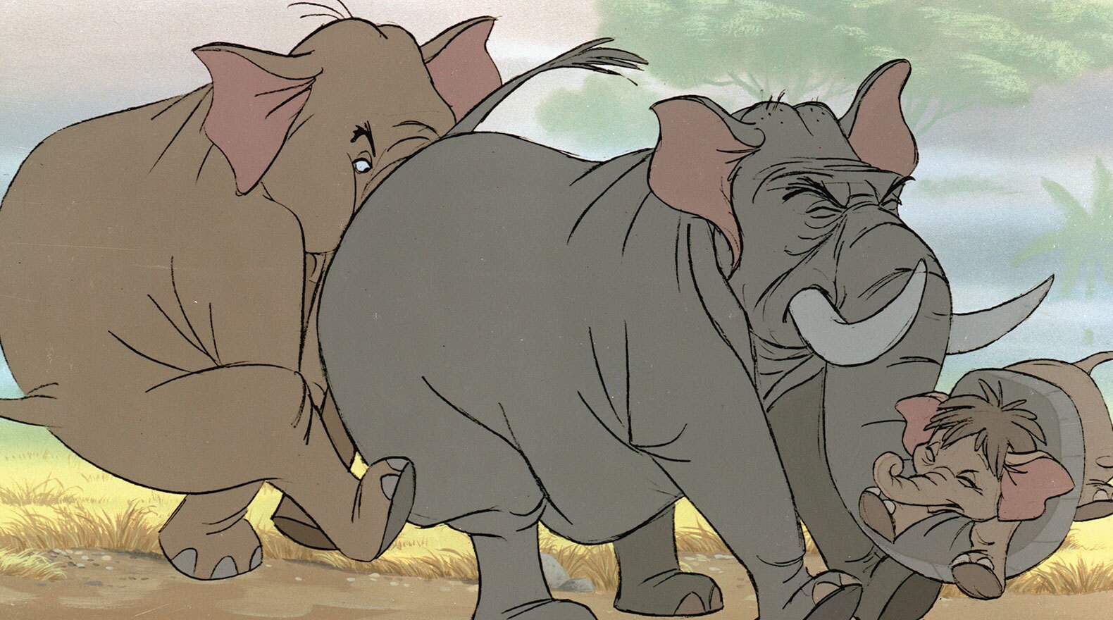 "Gee pop, you forgot to say 'Halt!'" Elephant (voice of Clint Howard) and Col. Hathi (voice of J. Pat O'Malley) from the Disney movie The Jungle Book (1967). 