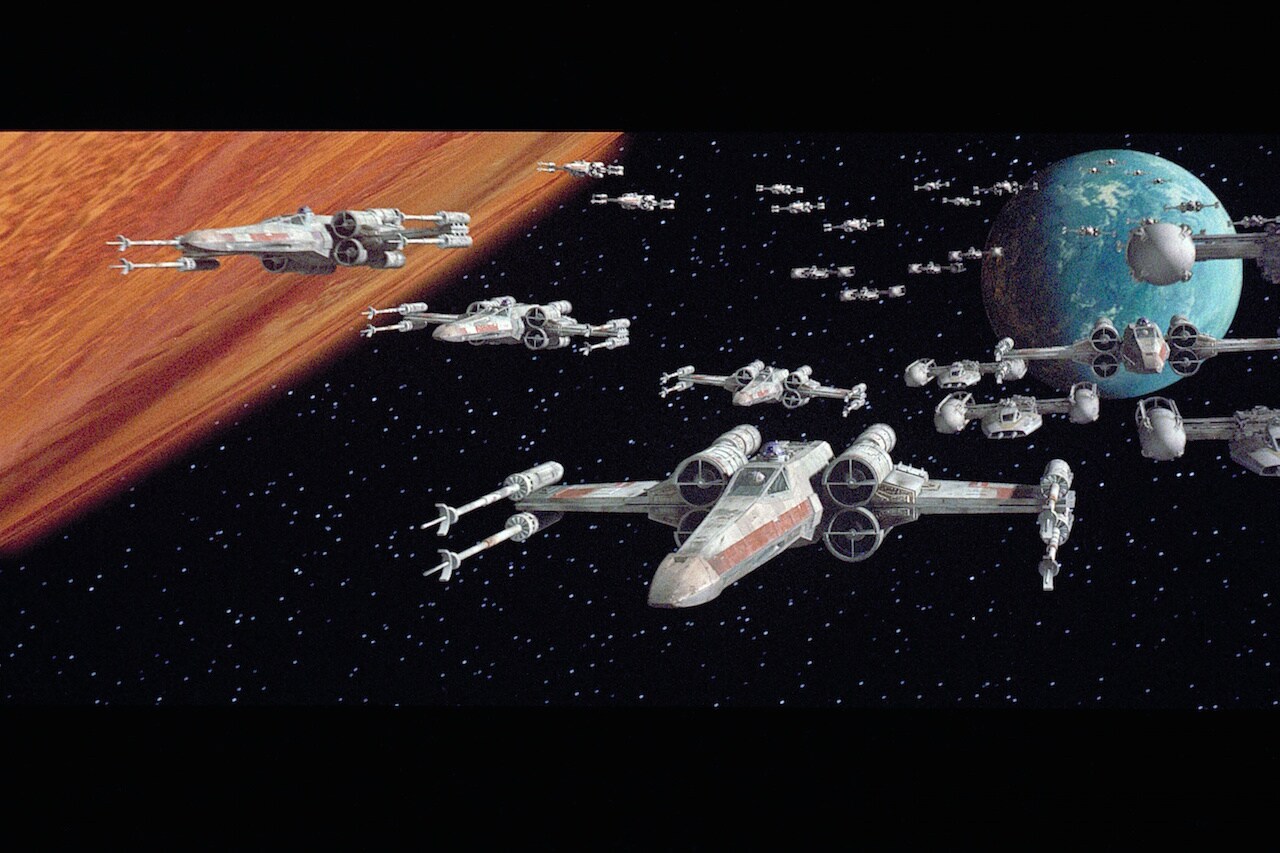 Squadrons of X-wing and Y-wing starfighters rose into the skies above Yavin 4’s jungle, assuming ...