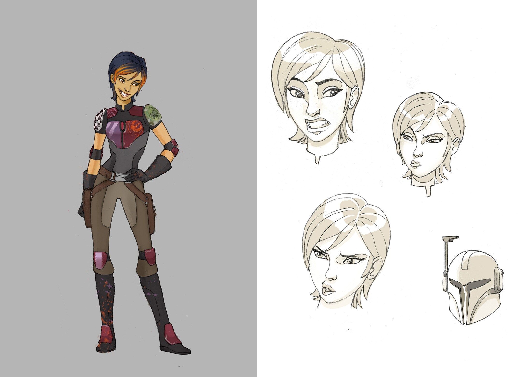 Sabine Wren full character illustration and facial expression designs.