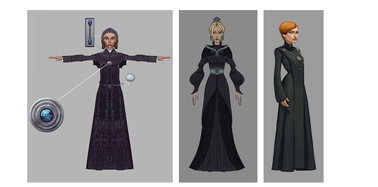 The robes of the mourning Senators are existing outfits but colored in black. Amidala is wearing ...