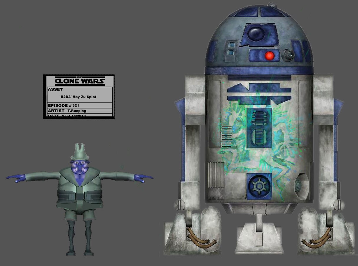 Splatter design for R2-D2 after his, uh, meeting with Hay-Zu