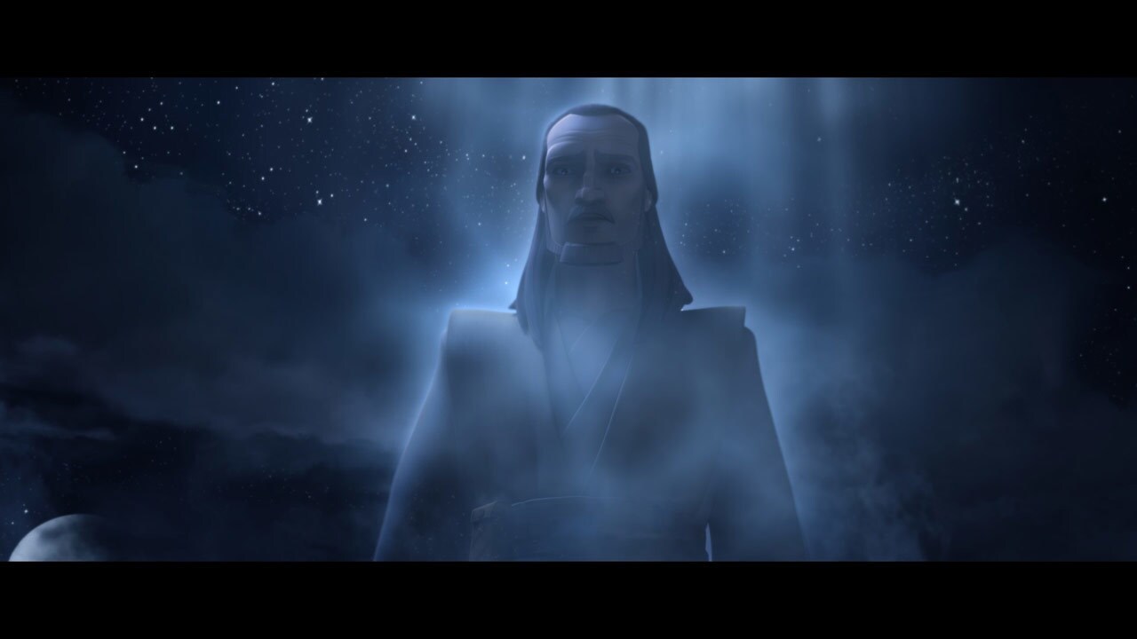 Anakin encounters a vision of Qui-Gon Jinn, who says he believes Anakin is the Chosen One who wil...