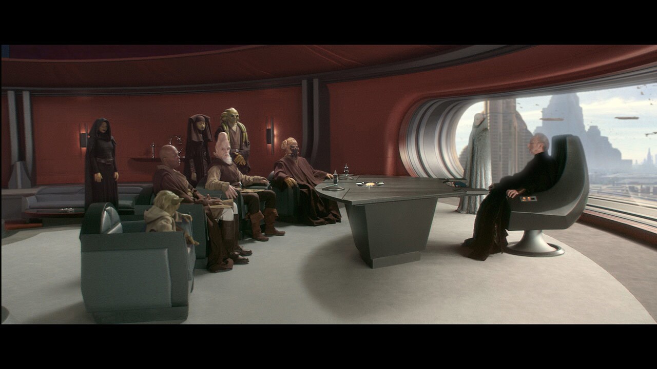 The Jedi Council warns Chancellor Palpatine that one wrong move could start a war between the Rep...