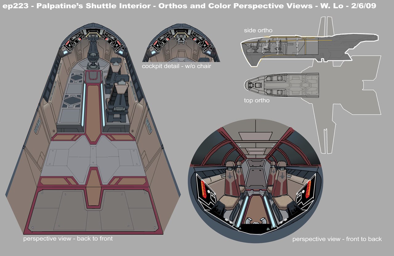 Concept art of Chancellor Palpatine's Republic shuttle's interior 
