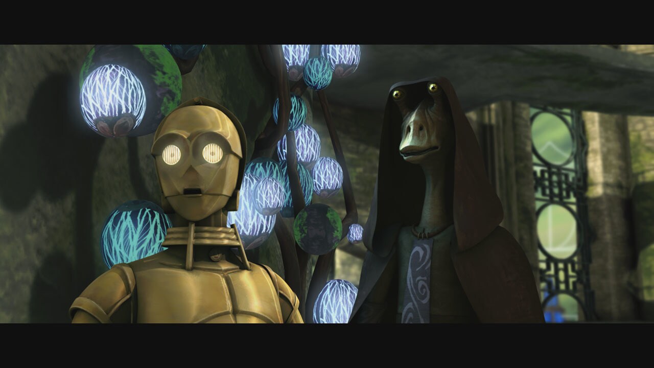 A battle droid sees Jar Jar and mistakes him for a Jedi. Nute Gunray orders his troops to attack,...