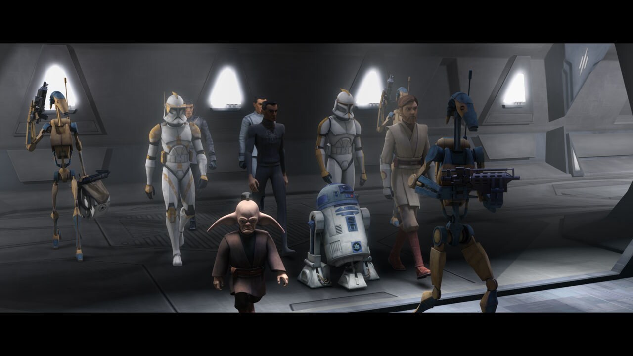 R2-D2 and his battle droid team intercept the security detail escorting the captives. Artoo's bat...