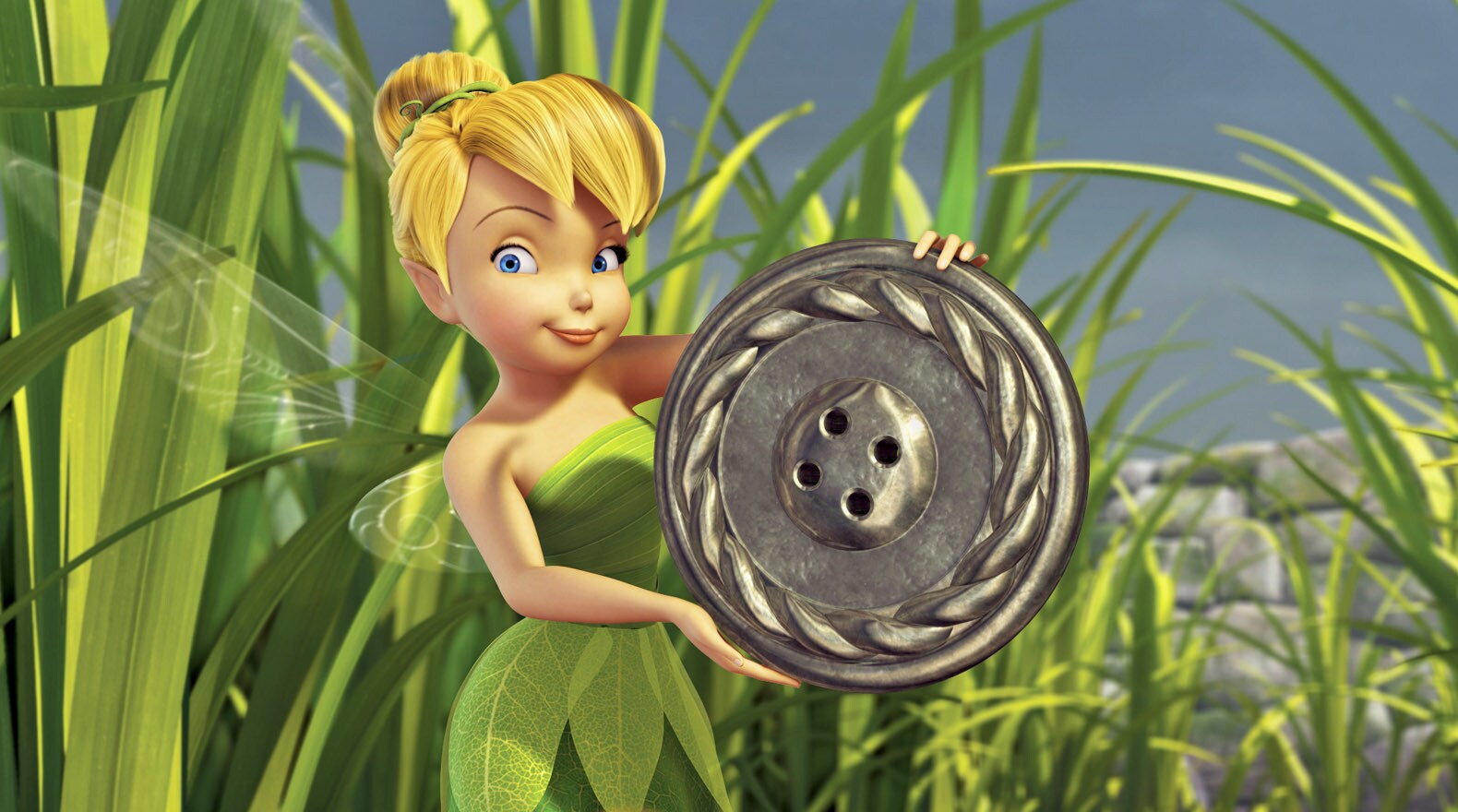 Tinker Bell stumbles across a path of buttons when out exploring.