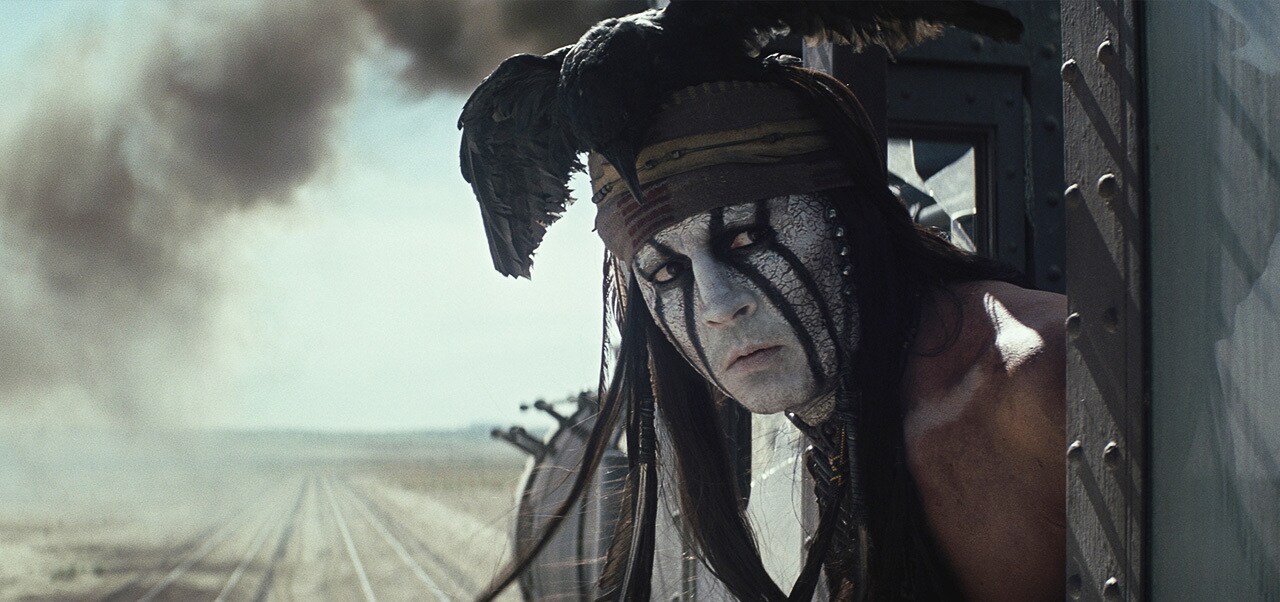 Tonto on a movie train from the movie "The Lone Ranger"