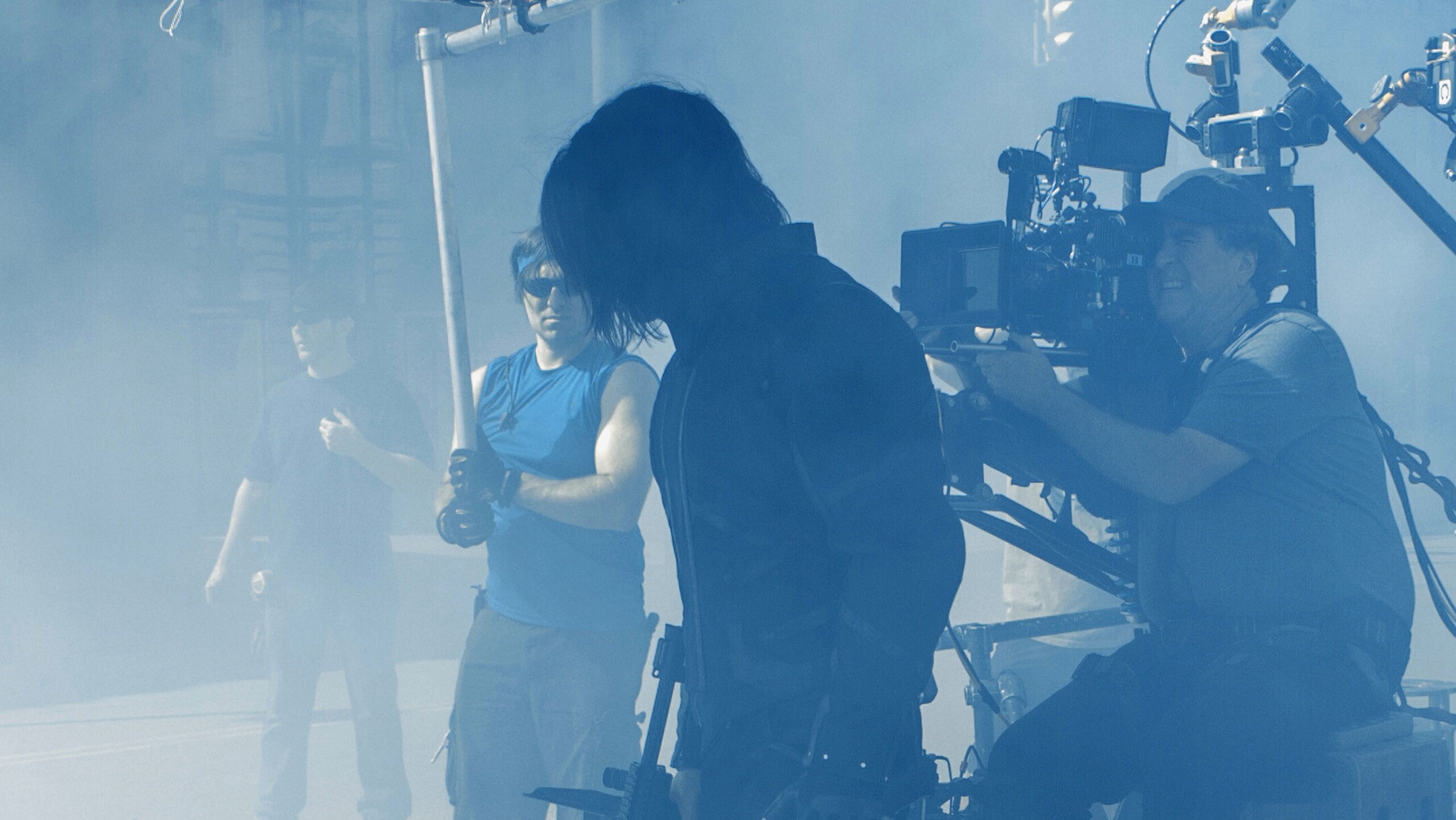 Behind-the-scenes photo of actor Sebastian Stan (Bucky Barnes/Winter Soldier) in Captain America: The Winter Soldier.