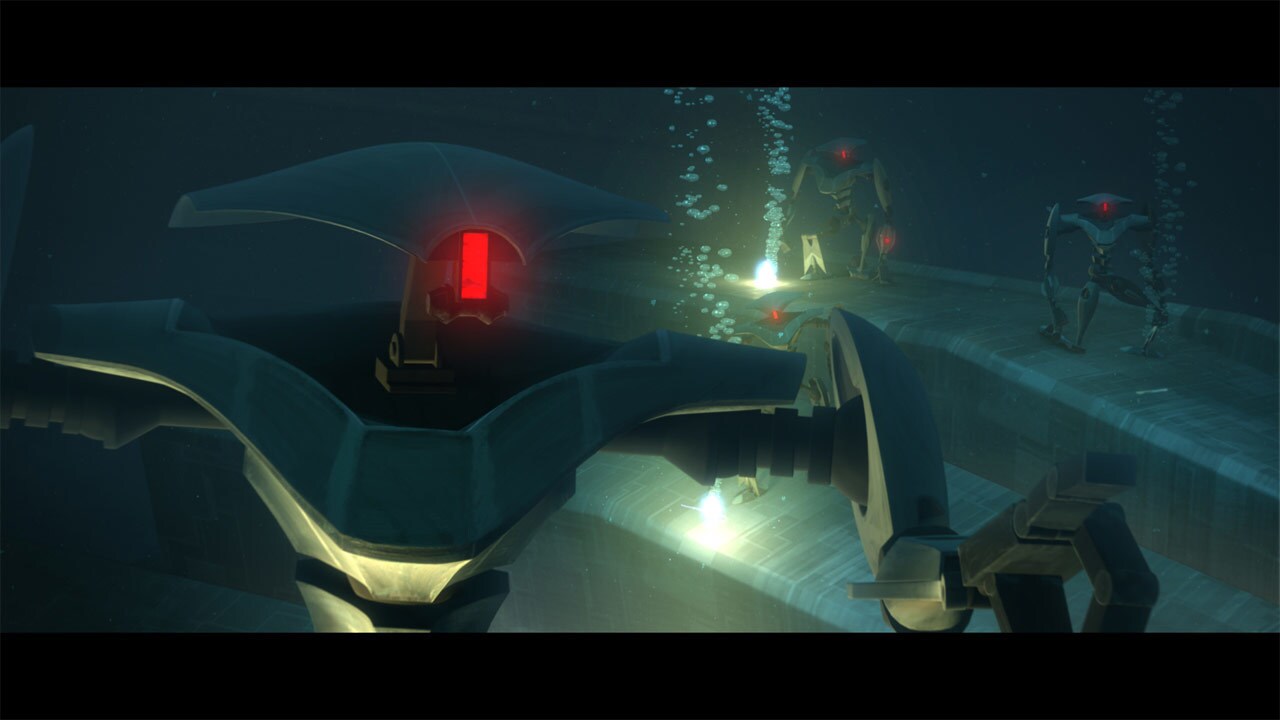 Obi-Wan travels beneath the Kaminoan waves to investigate the debris. He soon learns that they ar...