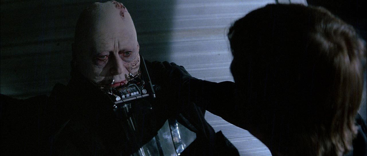 Vader knew he was dying and asked his son to remove his helmet so he could look at Luke with his ...