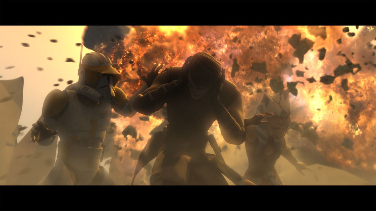 To prove his intent, D'Nar explodes one of the bombs, injuring many clone troopers. Anakin and Ah...