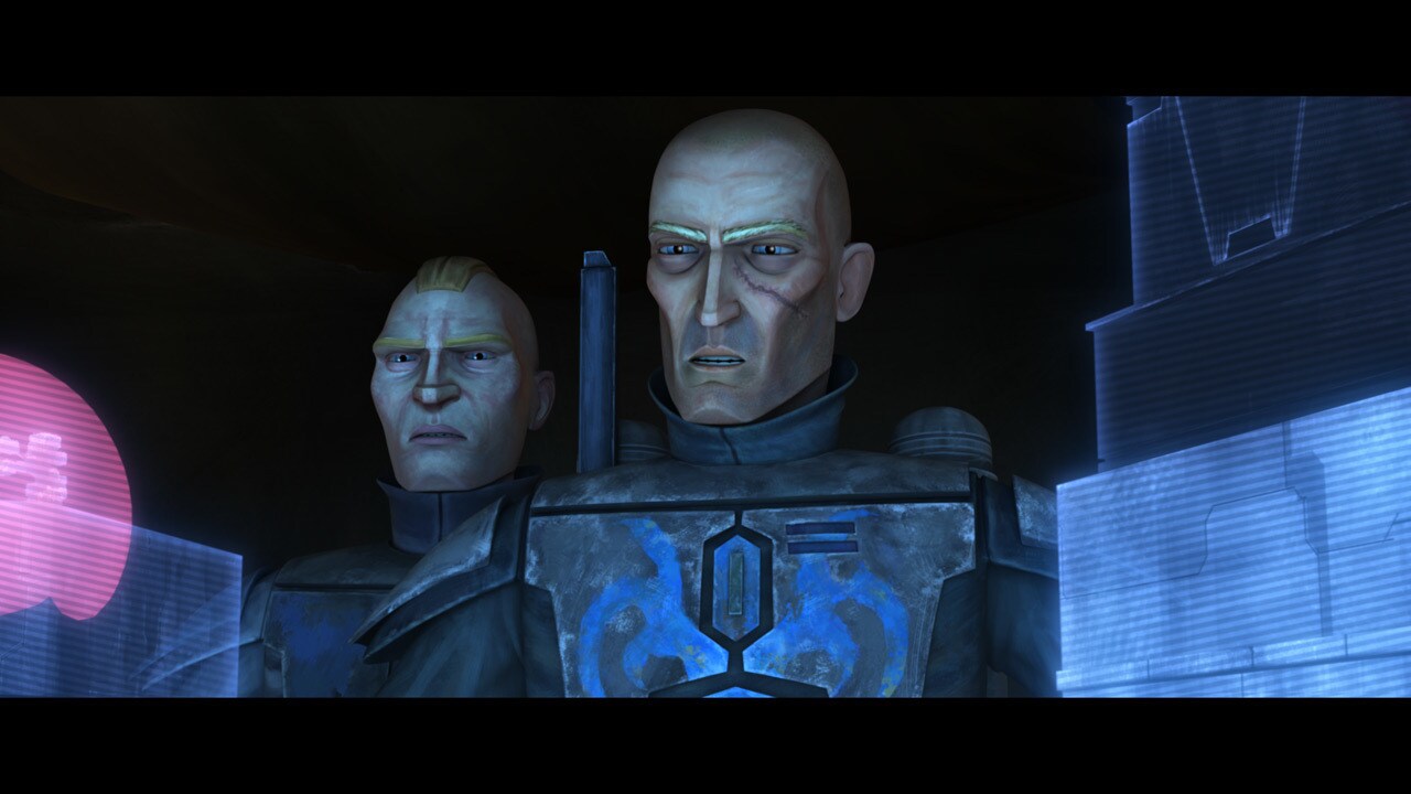 At the Death Watch camp on Zanbar, Maul and his fellow conspirators examine a holographic map of ...