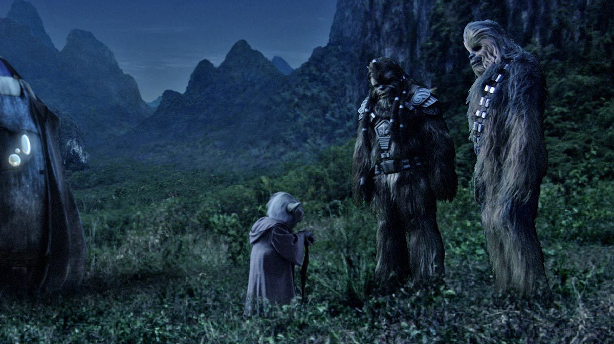 Chewbacca and Tarfful with Yoda on Kashyyyk