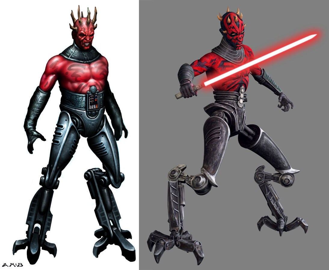 Maul's cyborg form was first defined in illustrations by ILM concept artist Aaron McBride (seen o...