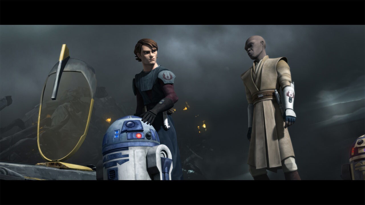 Mace and Anakin land their starfighters away from the shaky wreckage, and proceed on foot. Their ...