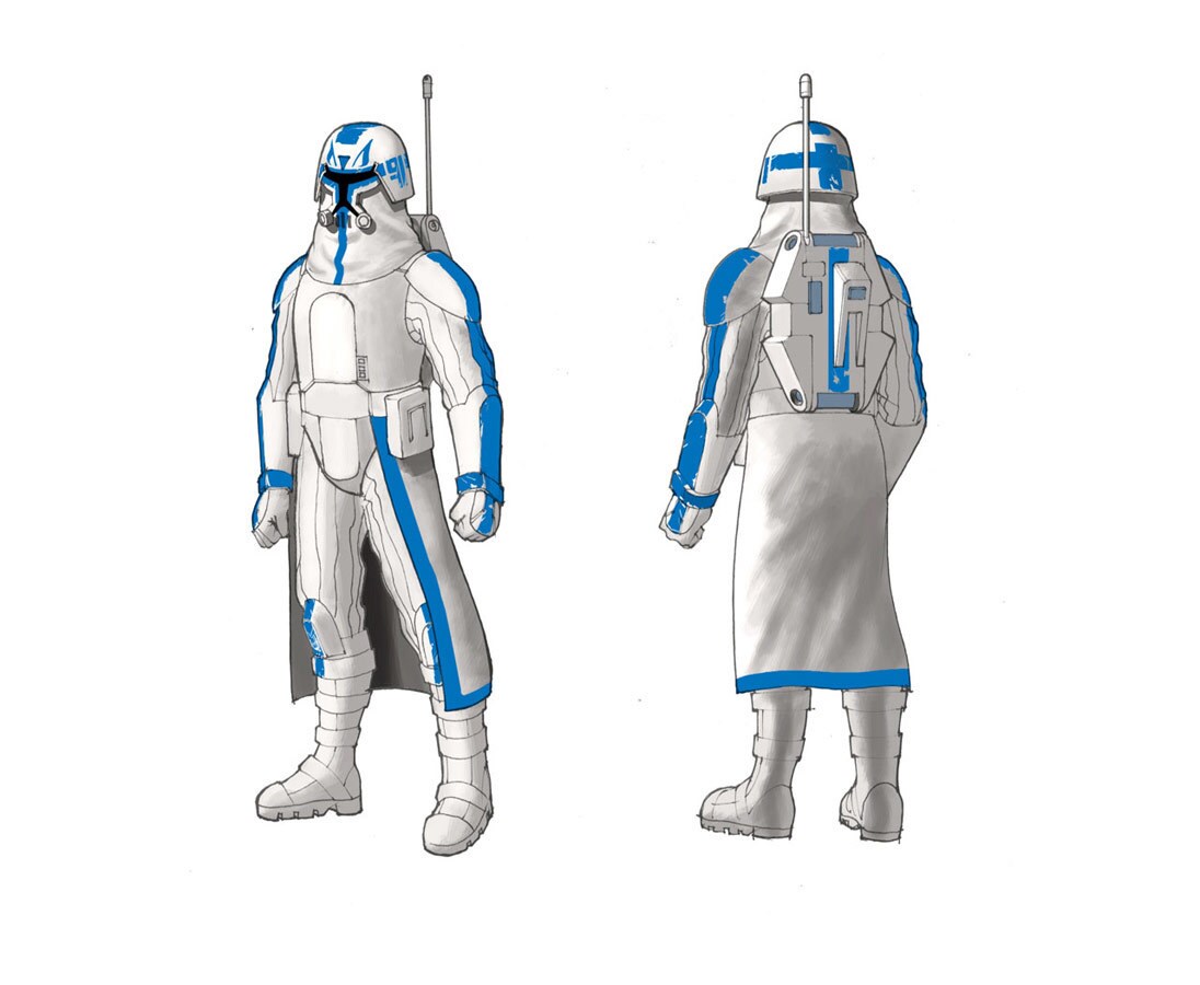 Concept sketches of Captain Rex in snow gear