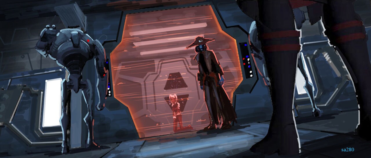 Lighting concept of Cad Bane and a captured Ahsoka in the airlock