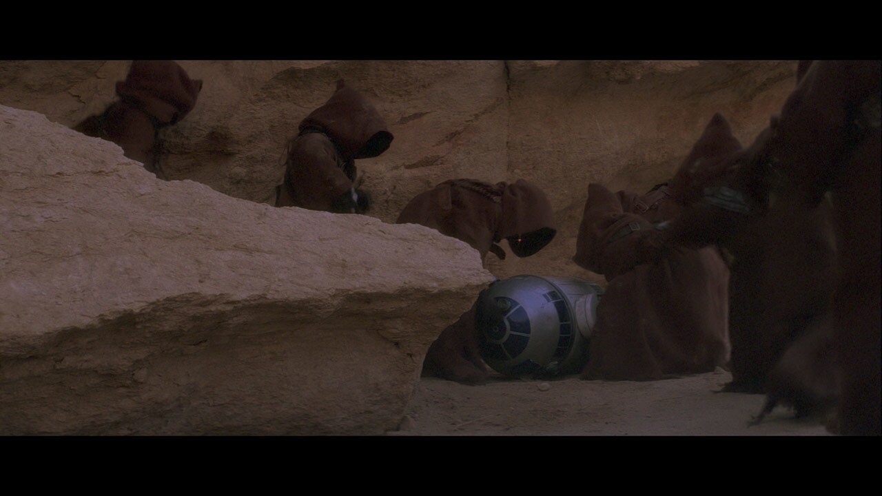 R2-D2 is captured by Jawas, scavengers who scour the desert for wayward droids and other scraps o...