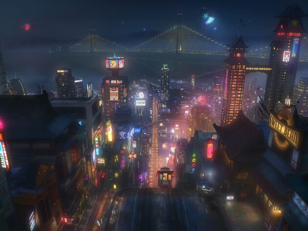 Concept art of the city of San Fransokyo for the movie "Big Hero 6"