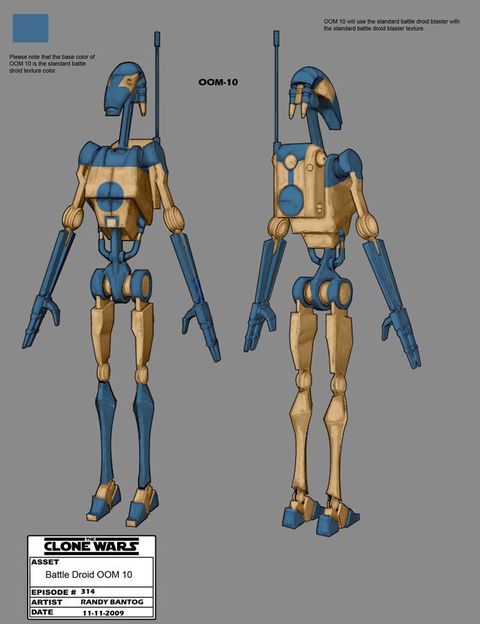 Final color design for one of R2-D2's battle droids, OOM-10