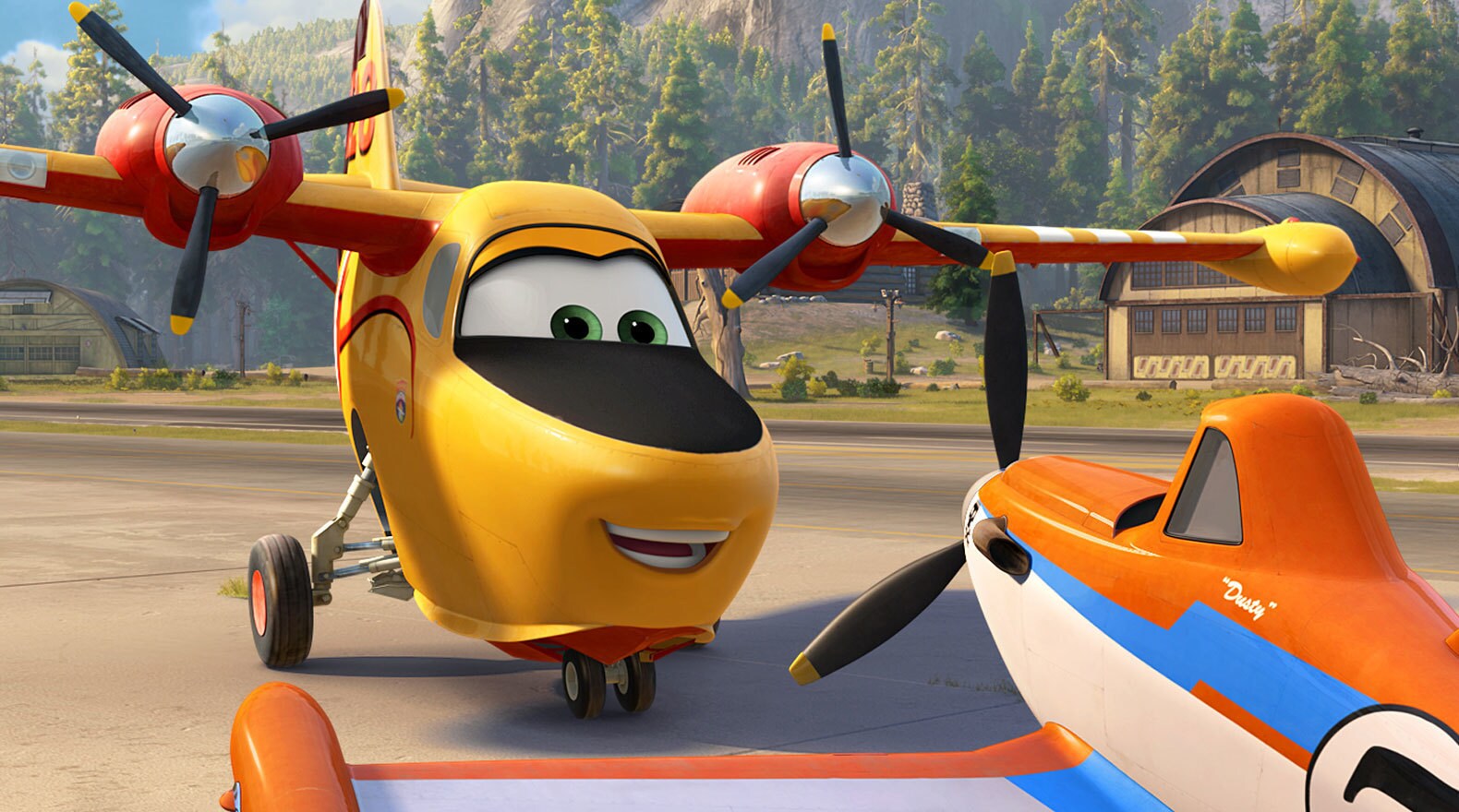 Lil Dipper (Julie Bowen) and Dusty (Dane Cook) in "Planes: Fire & Rescue."