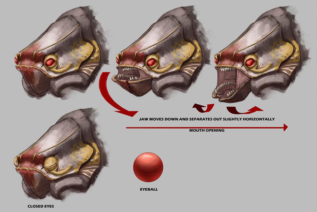 Concept art of the mouth and eye movement of an insectomorph 