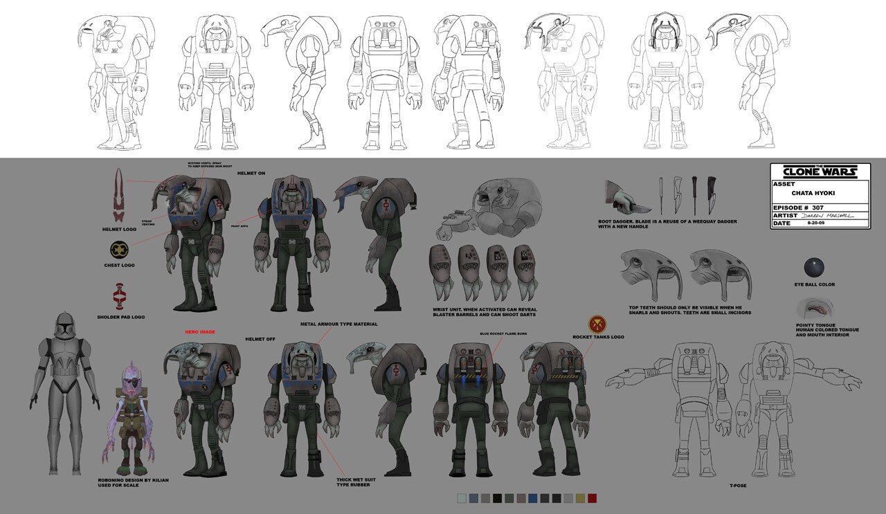 Concept designs for bounty hunter Chata Hyoki