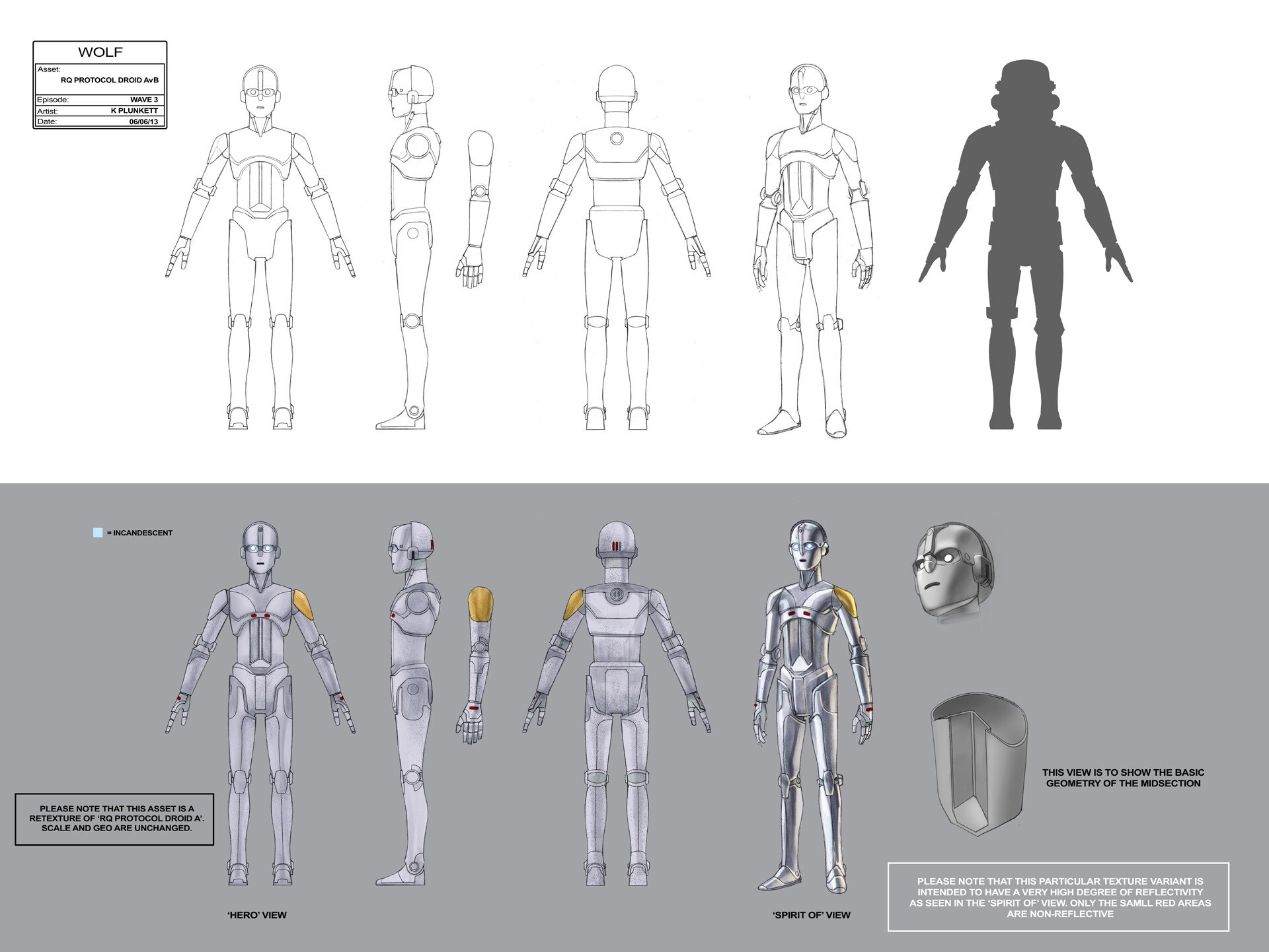 RQ protocol droid (alternate coloring) full character illustration by Kilian Plunkett.