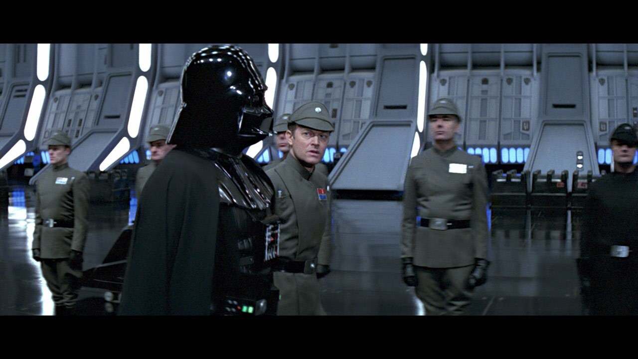 Commander Jerjerrod greets Darth Vader on the second Death Star. Vader announces that he is there...
